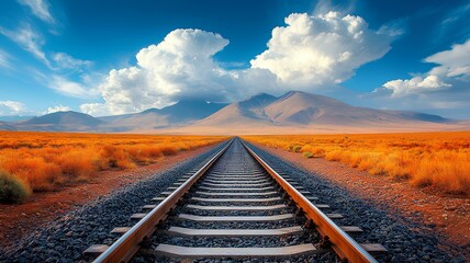 Obraz premium railway in the highlands with mountain views. travel background concept