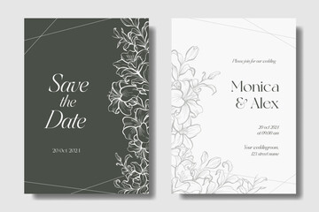 Template Elegant and Minimalist green Lily floral wedding invitation