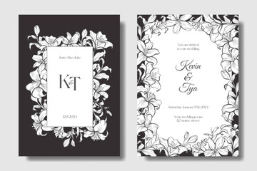 Template Minimalist dark gray Lily floral wedding invitation