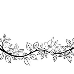Elegant Floral Branch Vector Illustration, Black and White Border