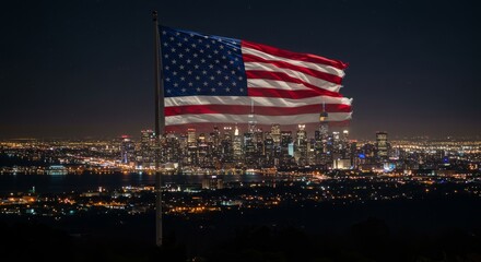 National Flag Over Urban Skyline