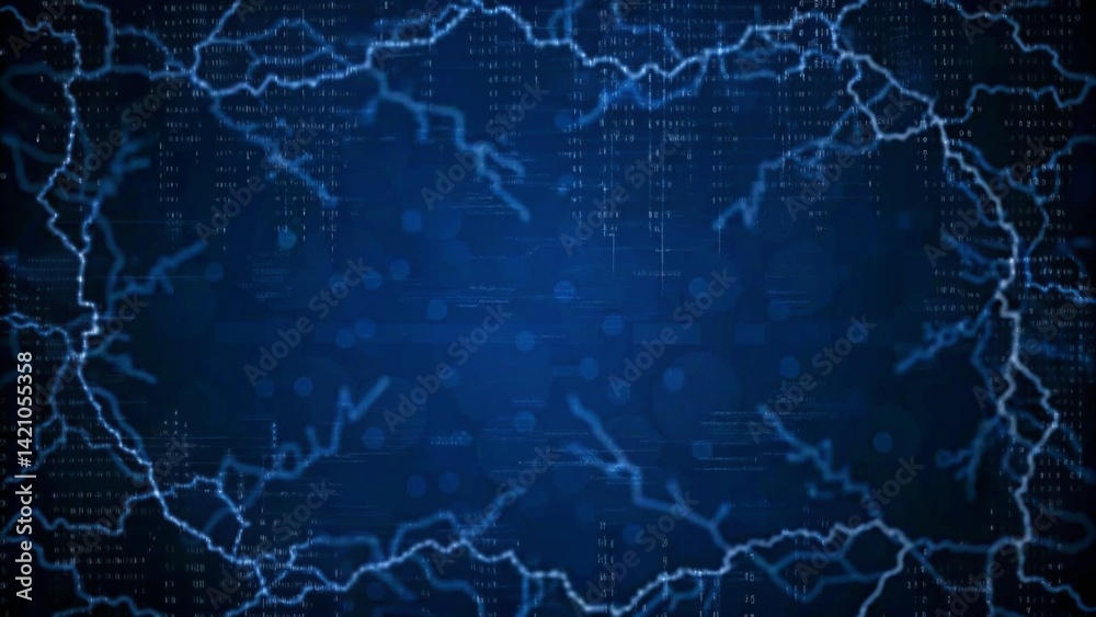 Aufkleber Concept background Digital Technology. Cybersecurity data protection has binary fractal lightning code. dark blue background. Abstract network visualization, secure coding, futuristic encryption