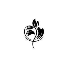 Obraz premium Minimalist Black and White Floral Logo Design, Leafy Branch Icon