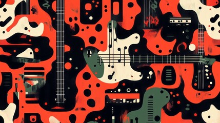 Fototapeta premium Abstract guitar composition showcases musical instruments in vibrant colors