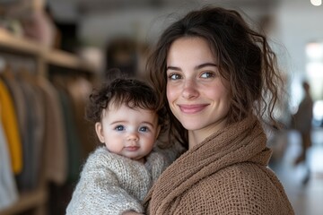Pregnancy happiness: expectant mother excitedly shopping for baby essentials