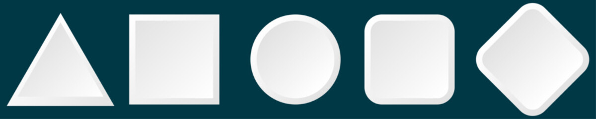 Button set of geometric shape | 3d button shape abstract design with glow metallic neon | Modern presentation icon set for banner, flyer, texture, futuristic, signal design with white-blue color