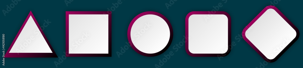 Poster button set of geometric shape | 3d button shape abstract design with glow metallic neon | modern pre