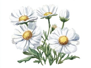 Obraz premium White daisies a floral watercolor painting with a charming painterly aesthetic