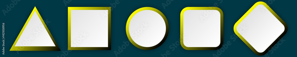 Poster button set of geometric shape | 3d button shape abstract design with glow metallic neon | modern pre