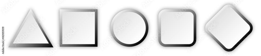 Poster button set of geometric shape | 3d button shape abstract design with glow metallic neon | modern pre