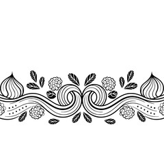 Elegant Black and White Floral Border Design, Decorative Element