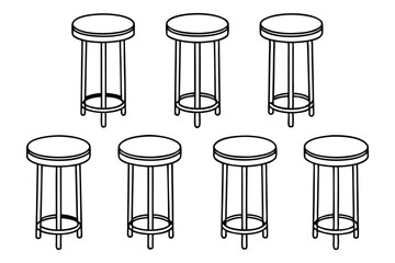 Steel Bar Stool Vector Set on White Background