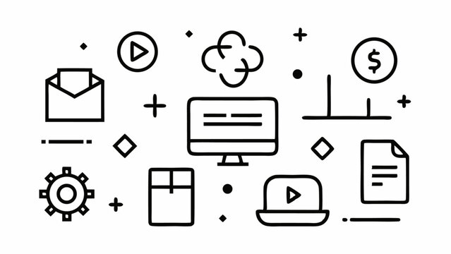 Programming editable icon set featuring elements for coding, software development, and web technology workflows