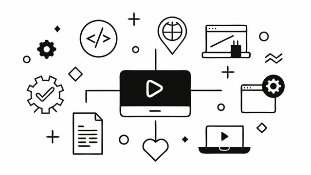 Developer-friendly editable icons showing programming activities, application building, and tech industry tasks