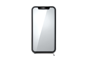 A sleek, metallic smartphone icon, fully detailed, centered on a pure 