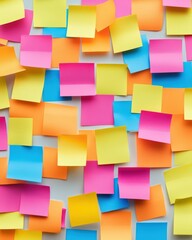 Startup Culture Concept, Colorful sticky notes arranged in a vibrant, chaotic pattern.