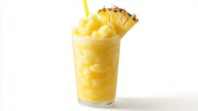 One pineapple and lemon slush on white background