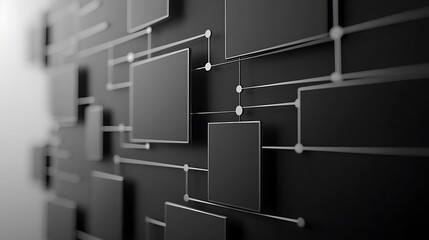 Abstract network of connected squares in grayscale