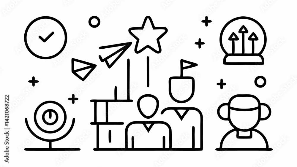 Poster teamwork editable line icons in vector format representing collaboration group projects team managem