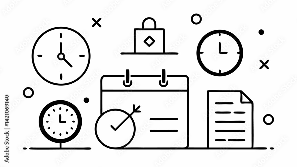 Poster time and calendar themed editable icon set in line vector format perfect for illustrating schedules 