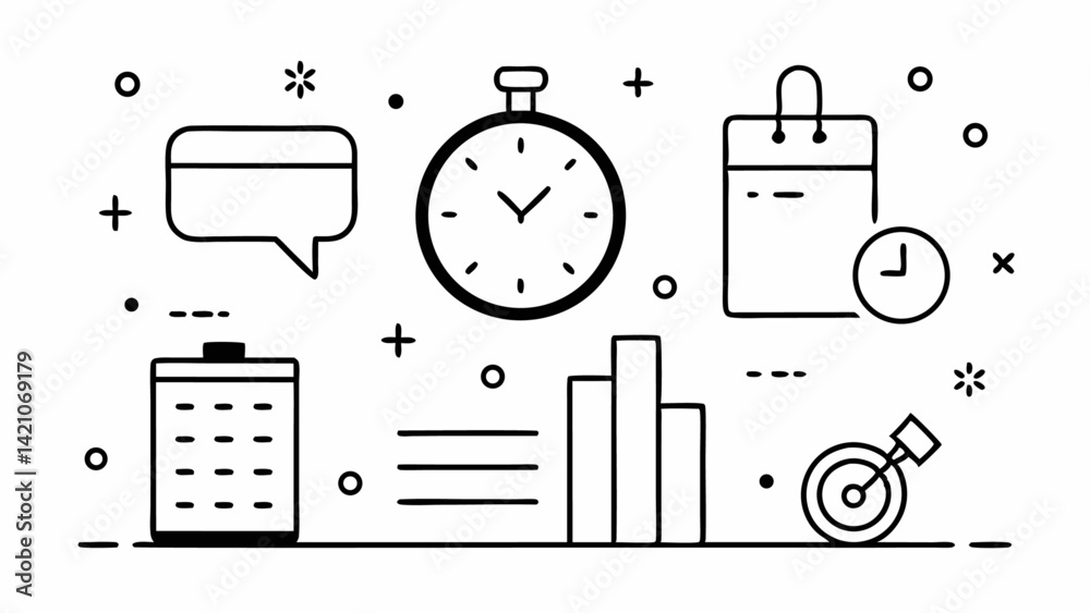 Poster editable line vector icon set themed on time and calendar featuring event scheduling reminders plann