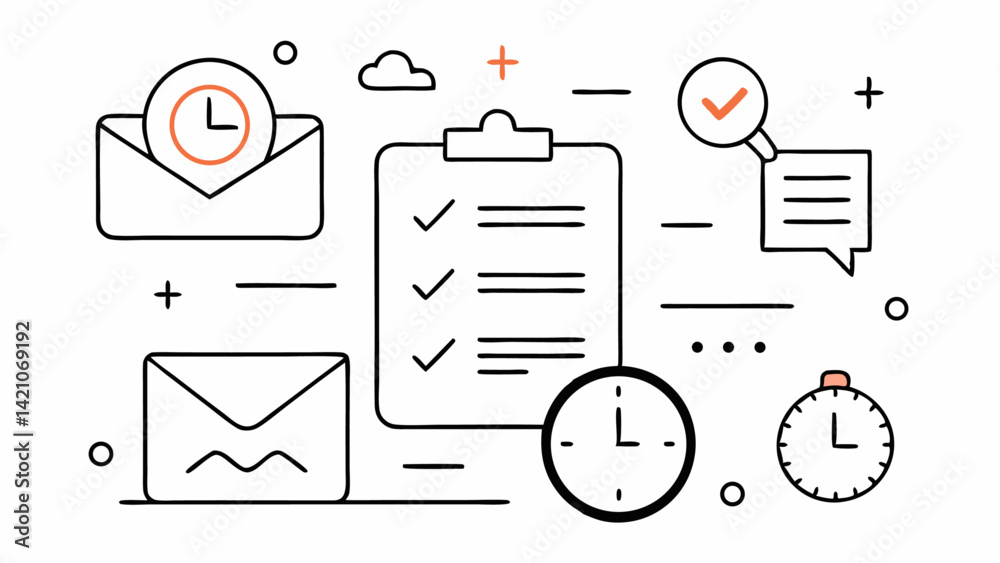 Poster editable time management line vector icons representing productivity planning time tracking schedule