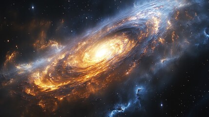 Obraz premium Cosmic Spiral Galaxy: A Celestial Tapestry of Fire and Ice