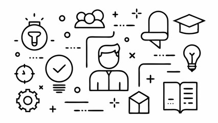 Professional Training and Coaching Line Icons Set Featuring Editable Vector Illustrations for Business Development and Educational Skill Building and Mentorship Tools