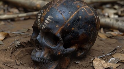 Obraz premium skull with tribal design on forehead and lower part of head. 