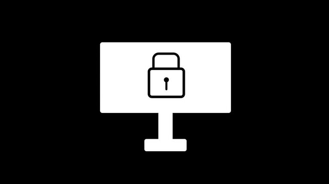 Lock icon with computer monitor screen animation on a black background.