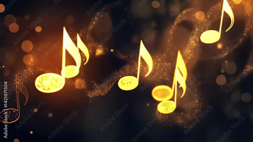 Aufkleber Musical notes ascend in harmony, creating a melodic flow in a darkened space, Musical note streaming up in melody with composer Musical Notes Flying