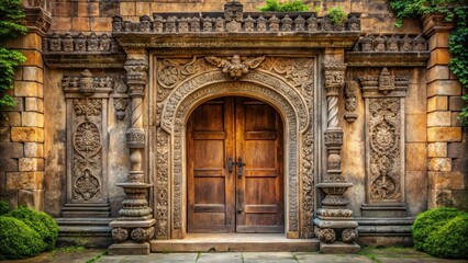 Fototapeta premium Ancient stone gate with intricate carvings and ornate details , temple, doorway, temple, doorway