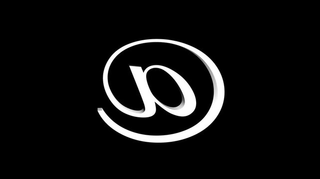 3 d @ sign g- mail icon animation on a black background.
