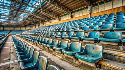 Abandoned seats with empty space in a large sports arena, neglect, solitude,  neglect, solitude, decay