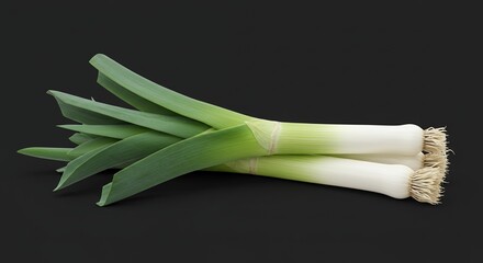 Detailed Leek Allium Ampeloprasum Mockup Highlighting Bulb and Leaf Arrangement on Dark Background Illustrative Product Display