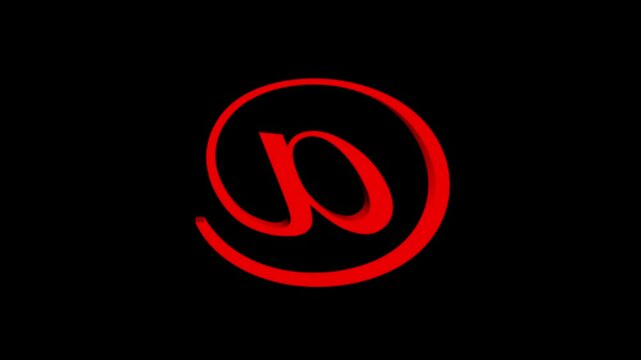 3 d @ sign g- mail icon animation on a black background.