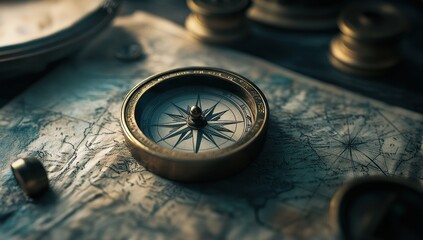 Vintage compass on antique map (3)