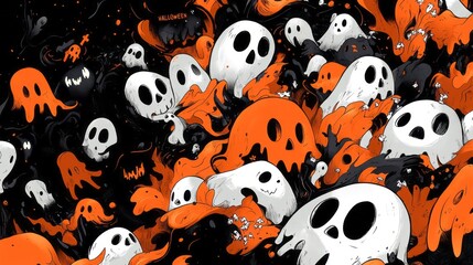 A ghostly gathering of skulls and specters for halloween