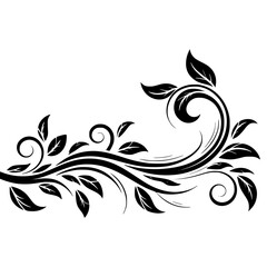 Black Floral Swirl Ornament on White: Vector Design Element