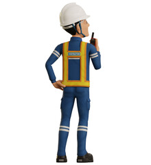 Isolate industrial worker talking with the walkie-talkie