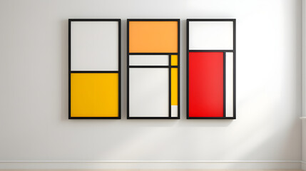 Geometric Abstract Panels in De Stijl Style - Modern Wall Art Triptych