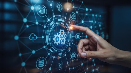 Interactive digital interface displaying interconnected system components.