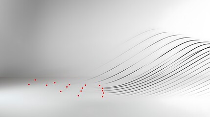 Abstract wavy gray lines cascade down, a minimalist scene accented with small red specks