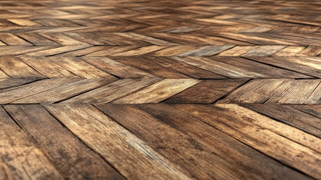 Herringbone pattern of wooden planks provides a textural and organic backdrop