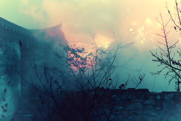 Dreamy Sunrise Over Misty Mountains - Nature’s Flow of Time