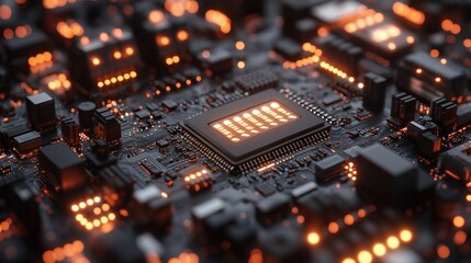 Illuminated Circuit Board: A Close-Up View of a Microprocessor