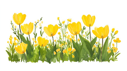 A collection of yellow tulips flower isolated on a flat background