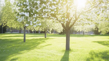 Obraz premium Spring blossoms sunlight park trees green grass