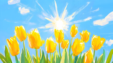 A collection of yellow tulips flower isolated on a flat background