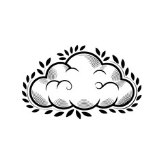 Elegant Cloud and Leaf Motif in Black and White